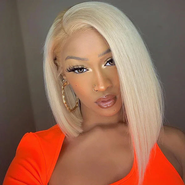VSHOW Short Blonde Hair Bob Lace Front Wigs 613 Hair Color Straight Cut Hair Blonde Human Hair Wigs - Image 4