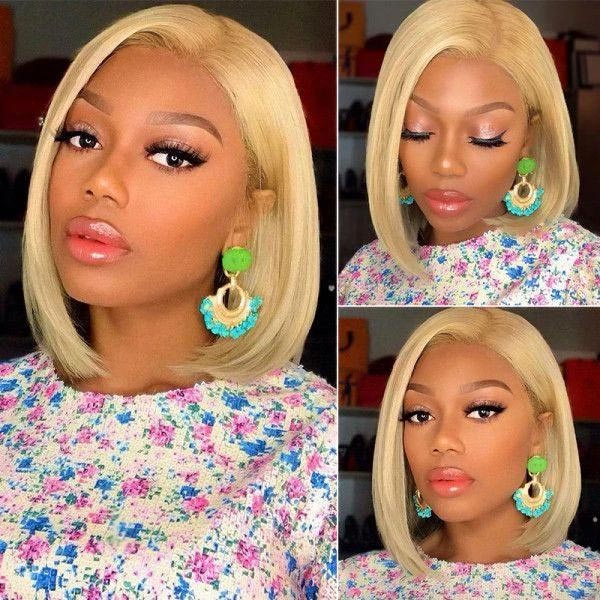 VSHOW Short Blonde Hair Bob Lace Front Wigs 613 Hair Color Straight Cut Hair Blonde Human Hair Wigs - Image 5