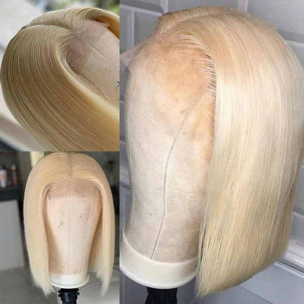 VSHOW Short Blonde Hair Bob Lace Front Wigs 613 Hair Color Straight Cut Hair Blonde Human Hair Wigs - Image 6