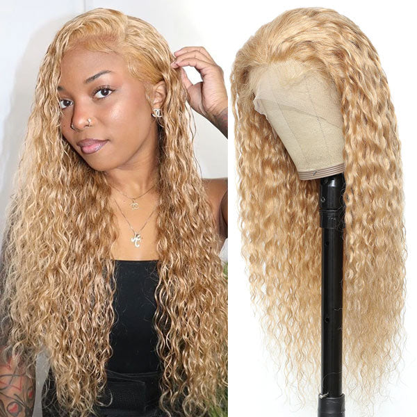 VSHOW Water Wave Human Hair Wigs Honey Blonde #27 Color Hair Transparent lace Wigs - Image 3