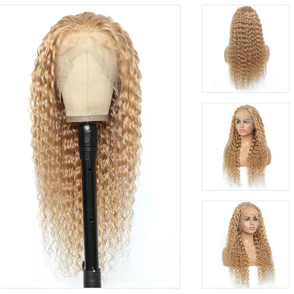 VSHOW Water Wave Human Hair Wigs Honey Blonde #27 Color Hair Transparent lace Wigs - Image 4
