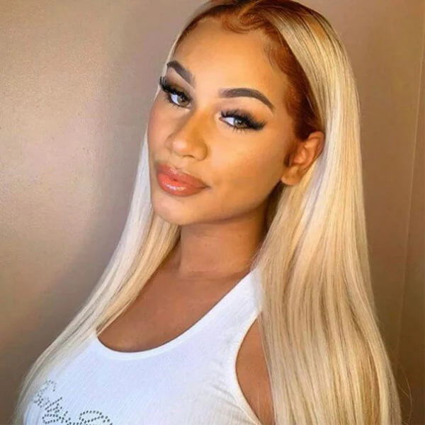VSHOW Blonde Wig With Brown Roots Straight Hair Ombre Wigs - Image 3