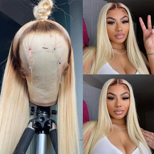 VSHOW Blonde Wig With Brown Roots Straight Hair Ombre Wigs - Image 4