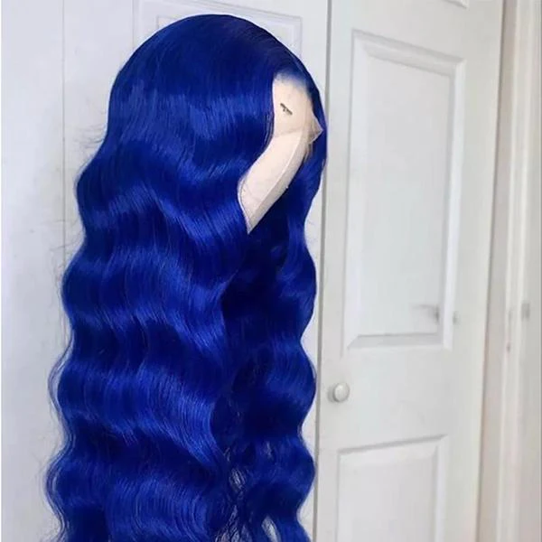 VSHOW Blue Hair Color Lace Front Wigs Body Wave Perm Human Hair Wigs Cosplay Wigs - Image 4