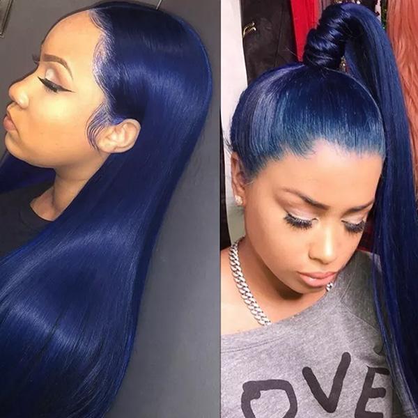 VSHOW Blue Hair Color Balayage Straight Hair Lace Front Wigs Color Real Human Hair Wigs - Image 3