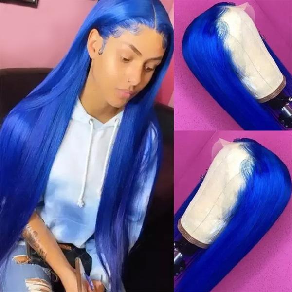 VSHOW Blue Hair Color Balayage Straight Hair Lace Front Wigs Color Real Human Hair Wigs - Image 4