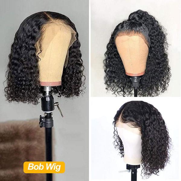 VSHOW Bob Water Wave Human Hair 4x4 Lace Wigs Natural Black - Image 3
