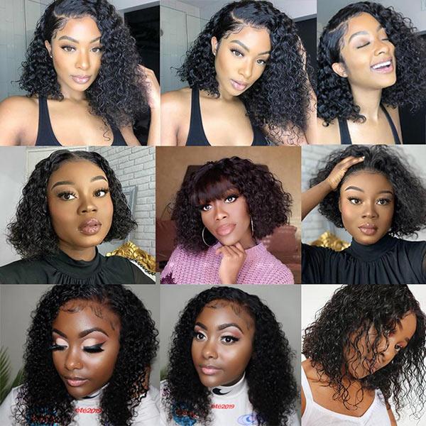 VSHOW Bob Water Wave Human Hair 4x4 Lace Wigs Natural Black - Image 4