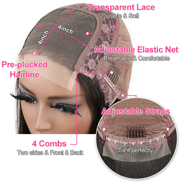 VSHOW Bob Water Wave Human Hair 4x4 Lace Wigs Natural Black - Image 6