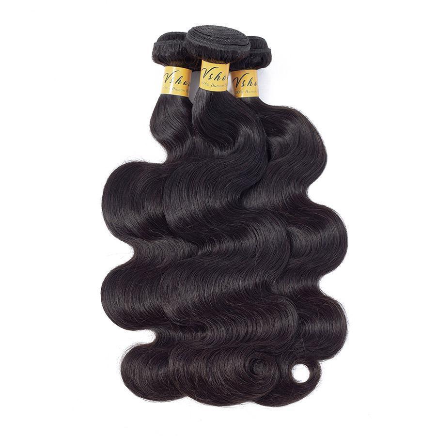 VSHOW HAIR Premium 9A Indian Human Virgin Hair Body Wave 3 Bundles with Pre Plucked Closure Deal Natural Black - Image 5