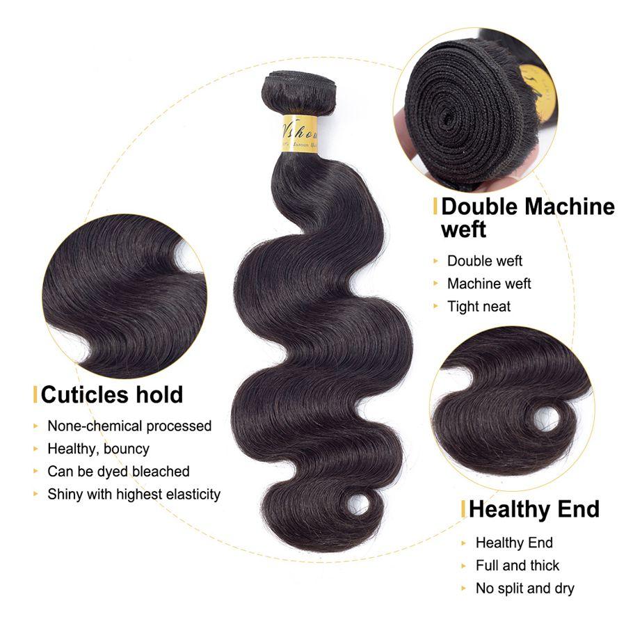 VSHOW HAIR Premium 9A Indian Human Virgin Hair Body Wave 3 Bundles with Pre Plucked Closure Deal Natural Black - Image 7