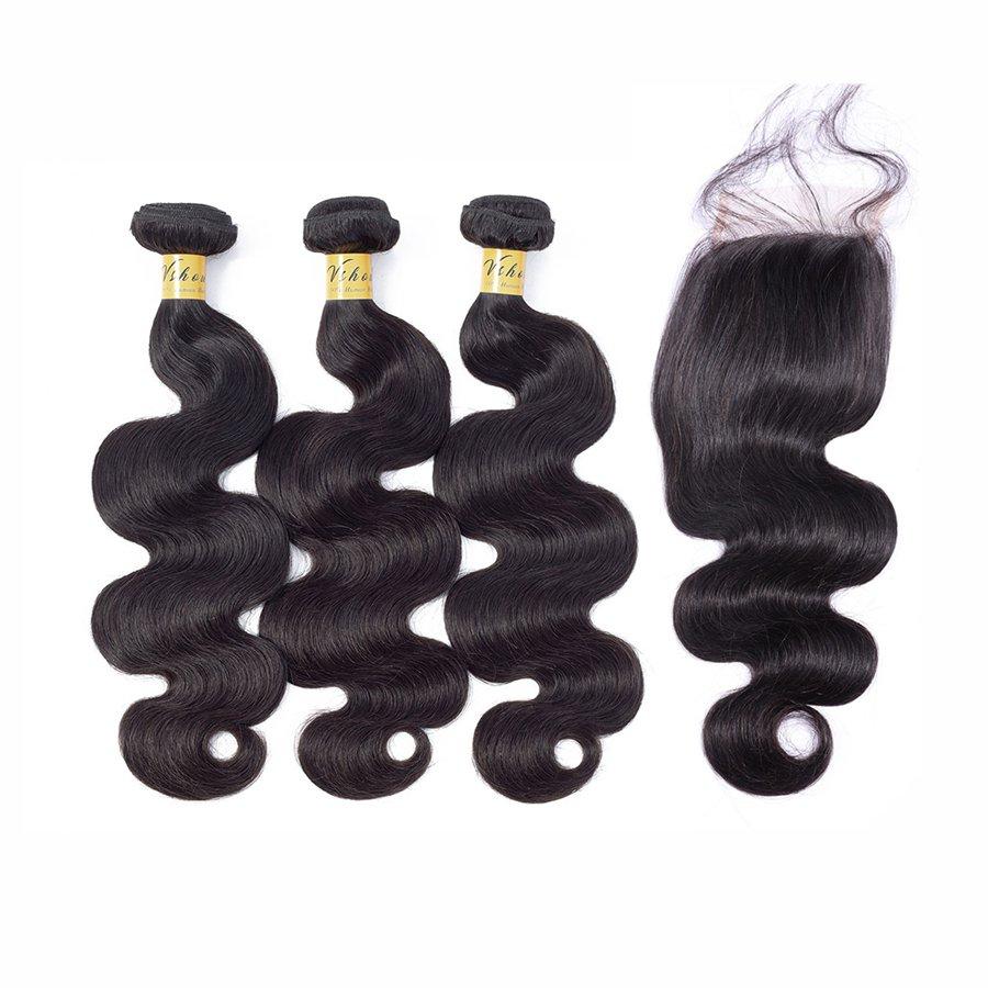 VSHOW HAIR Premium 9A Brazilian Human Virgin Hair Body Wave 3 Bundles with Pre Plucked Closure Deal Natural Black - Image 3