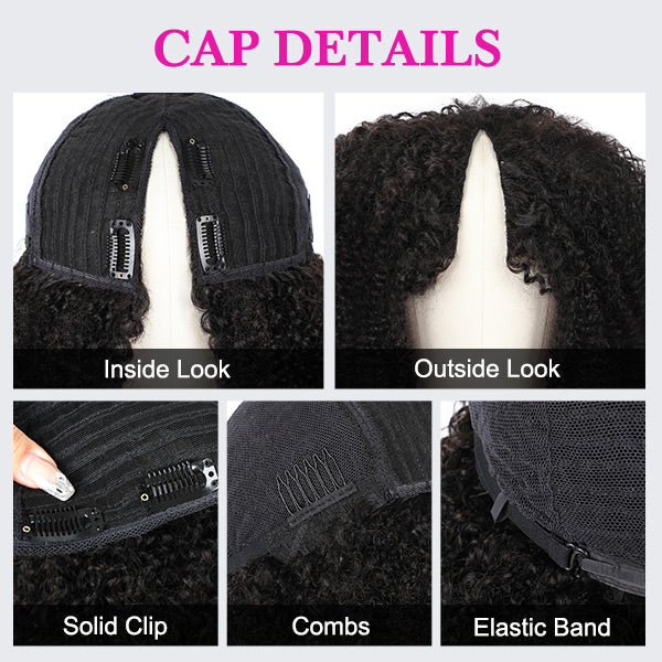 Buy One Get One Free Kinky Curly V Part Human Hair Wigs Beginners Friendly Wigs - Image 4