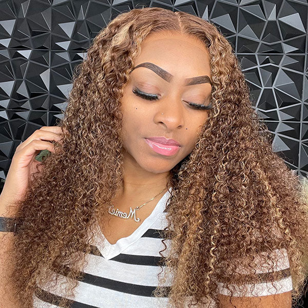 Ombre 4/27 Highlight Kinky Curly Hair V Part Human Hair Wigs No Leave Out Install - Image 4