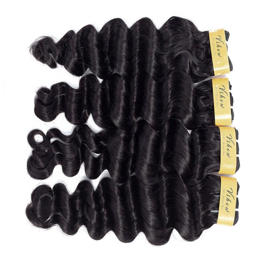 VSHOW HAIR Premium 9A Brazilian Human Virgin Hair Loose Deep Wave Natural Black 4 Bundles Deal - Image 3
