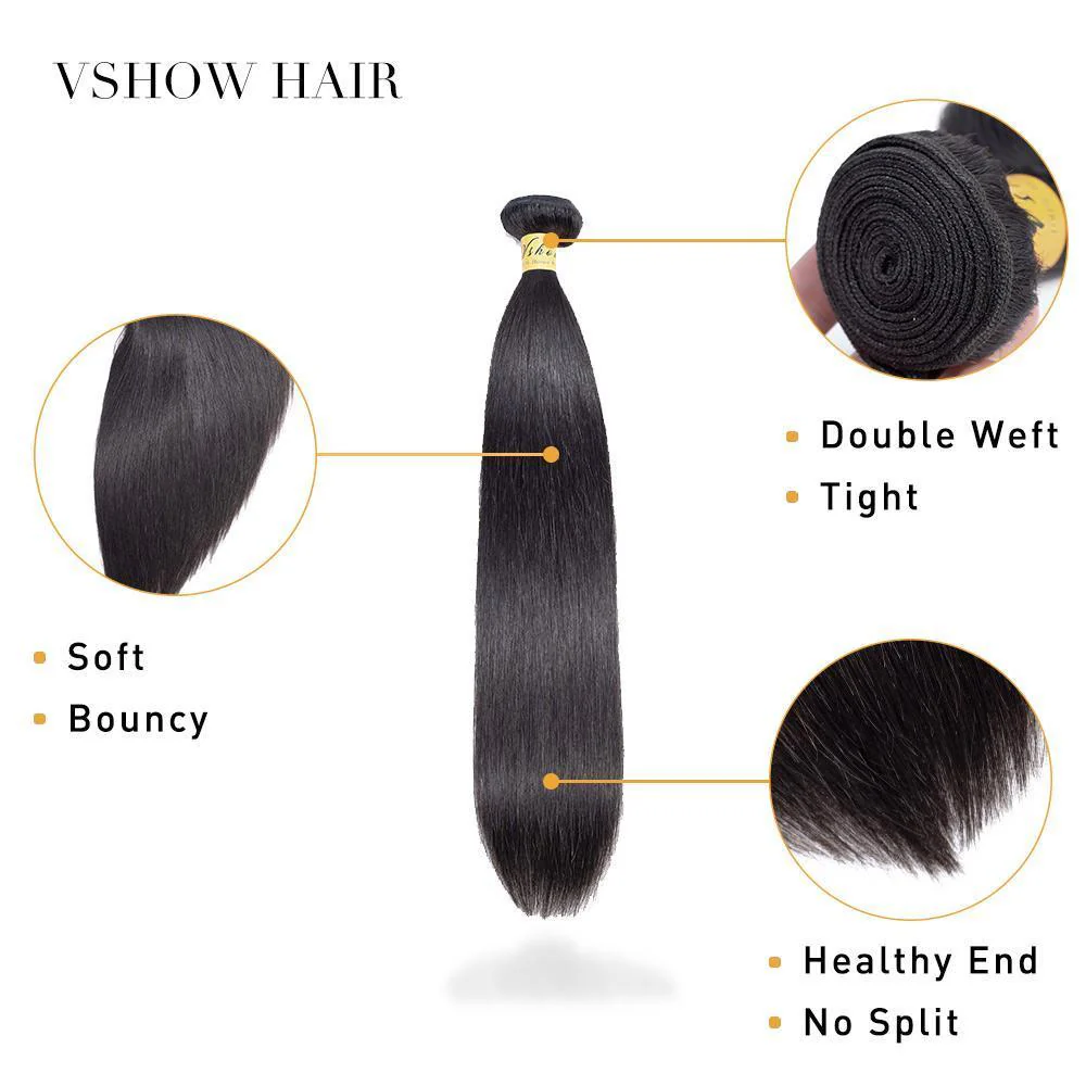 VSHOW HAIR Premium 9A Brazilian Virgin Human Hair Straight 3 or 4 Bundles with Closure Popular Sizes - Image 7