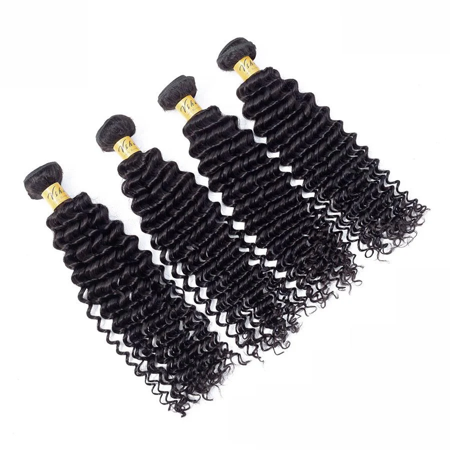VSHOW HAIR Premium 9A Brazilian Human Virgin Hair Deep Wave Natural Black 4 Bundles Deal - Image 3