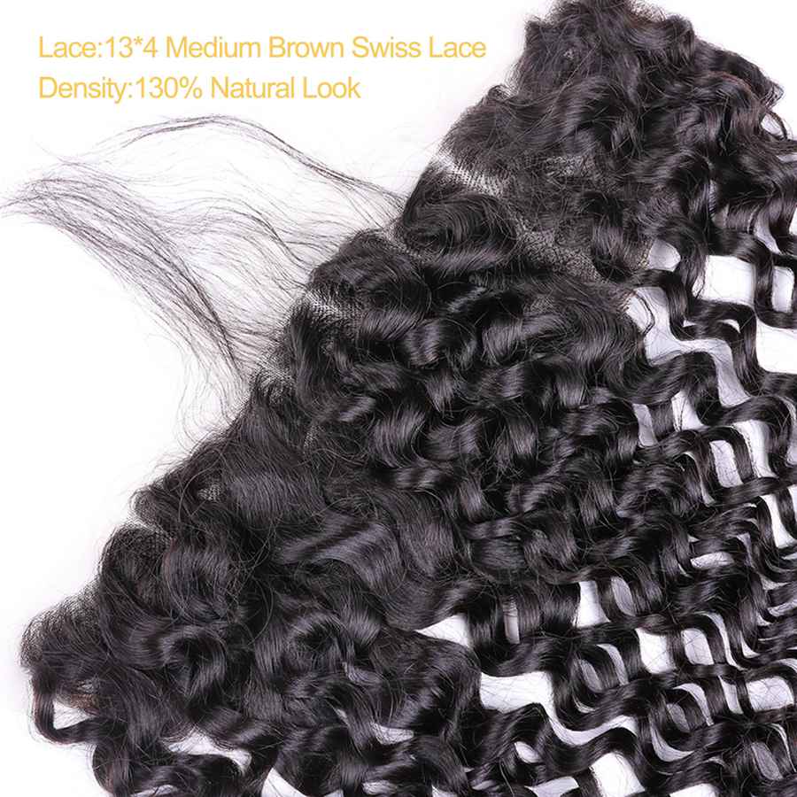 VSHOW HAIR Premium 9A Brazilian Human Virgin Hair Water Wave 3 Bundles with Pre Plucked 13x4 Frontal Natural Black - Image 10