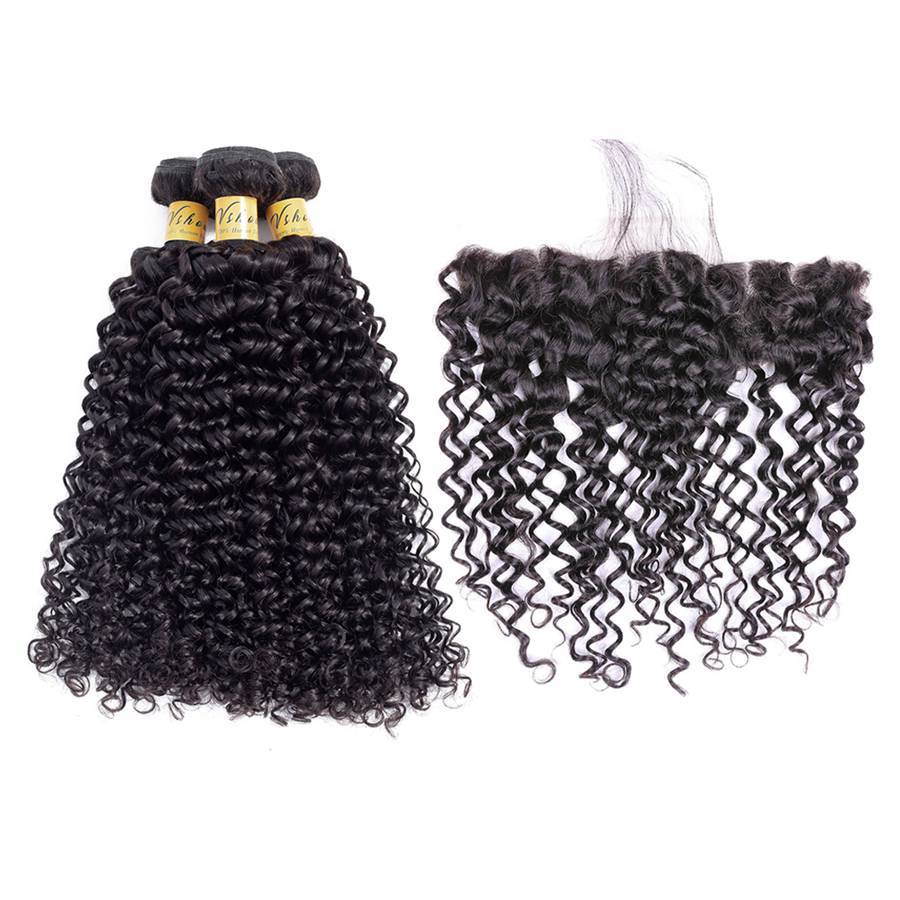 VSHOW HAIR Premium 9A Brazilian Human Virgin Hair Water Wave 3 Bundles with Pre Plucked 13x4 Frontal Natural Black - Image 5