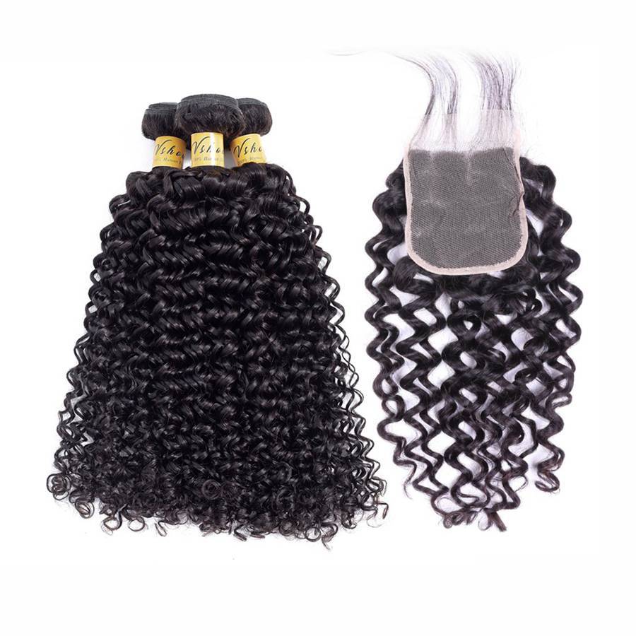 VSHOW HAIR Premium 9A Brazilian Human Virgin Hair Water Wave 3 Bundles with Pre Plucked Closure Deal Natural Black - Image 2