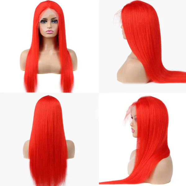 VSHOW Bright Red Color Straight Hair Lace Front Human Hair Wigs Popular Color Wigs - Image 4