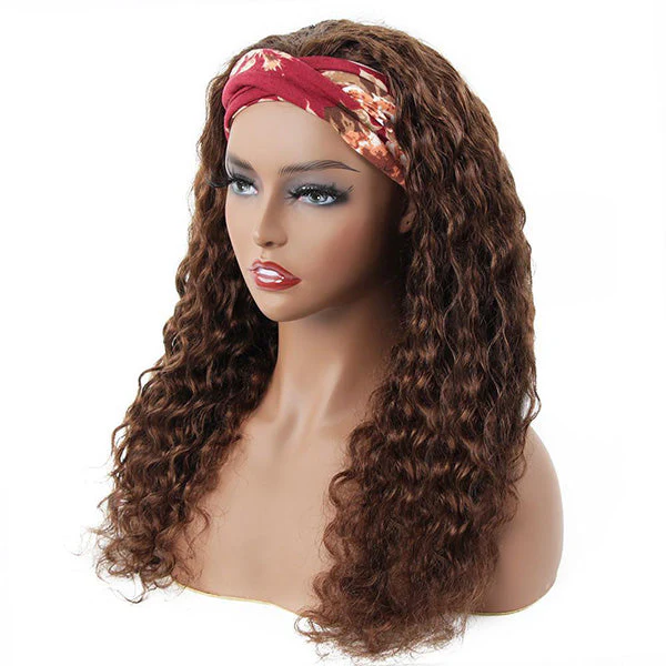 VSHOW HAIR Premium #4 Light Brown Loose Deep Wave Hair Headband Wigs 180% Density Glueless None Lace Wig - Image 3