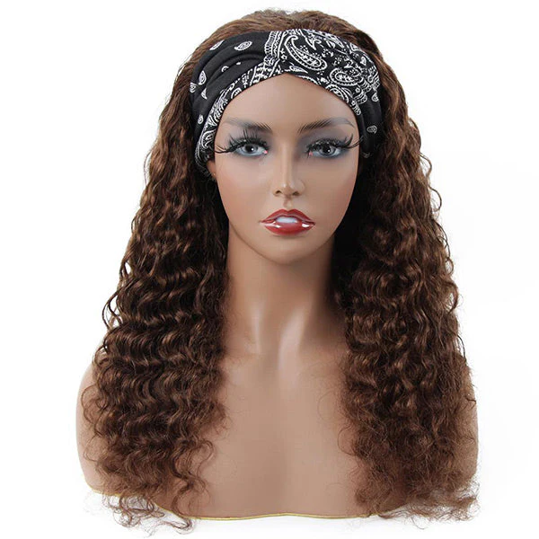 VSHOW HAIR Premium #4 Light Brown Loose Deep Wave Hair Headband Wigs 180% Density Glueless None Lace Wig - Image 4