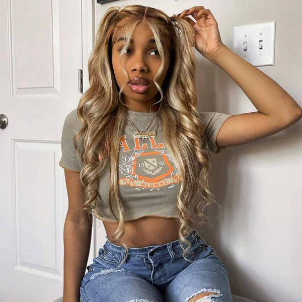 VSHOW Brown Wig With Blonde Highlights 4/613 Mix Color Straight Piano Ash Blonde Lace Front Wig - Image 3