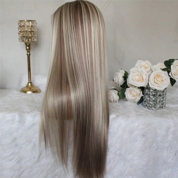 VSHOW Brown Wig With Blonde Highlights 4/613 Mix Color Straight Piano Ash Blonde Lace Front Wig - Image 4