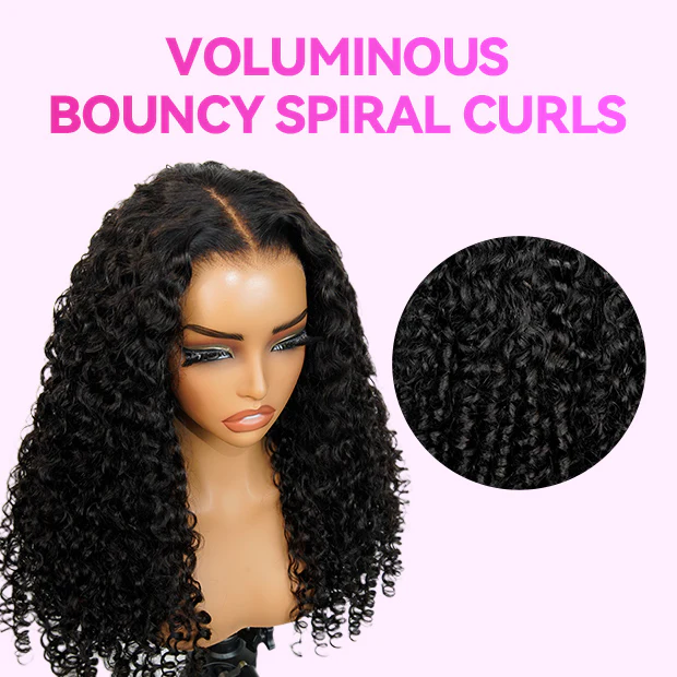 Vshow Bouncy Spiral Curls Glueless Human Hair Wigs 7x5 Pre Cut Lace Wear Go Wigs With Drawstring - Image 4