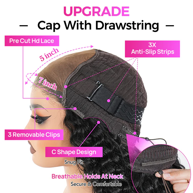 Vshow Bouncy Spiral Curls Glueless Human Hair Wigs 7x5 Pre Cut Lace Wear Go Wigs With Drawstring - Image 6
