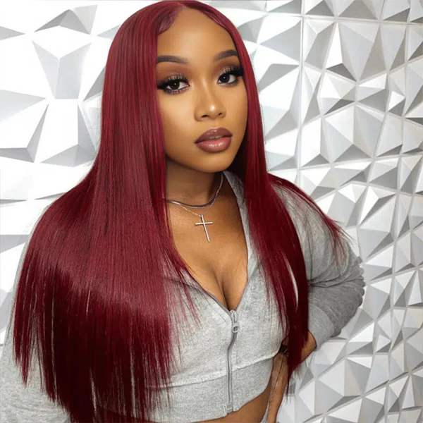 Burgundy Straight Human Hair Wear Go Glueless Wigs Pre-cut Hd Lace Wigs Preplucked Hairline - Image 3