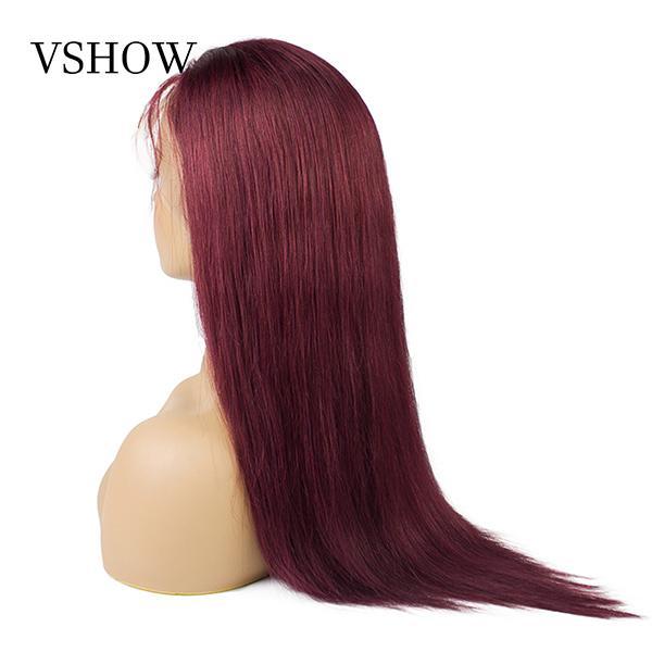 VSHOW Burgundy Hair Color Short Straight Hair Human Hair Lace Front Wigs With Pre-plucked - Image 4
