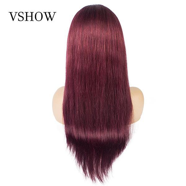VSHOW Burgundy Hair Color Short Straight Hair Human Hair Lace Front Wigs With Pre-plucked - Image 5