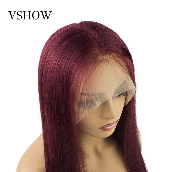 VSHOW Burgundy Hair Color Short Straight Hair Human Hair Lace Front Wigs With Pre-plucked - Image 7