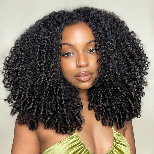 Vshow Burmese Curly Hair Half Wigs 250% Density With Finger Curly At End Flip Over Curly Human Hair Wigs - Image 3