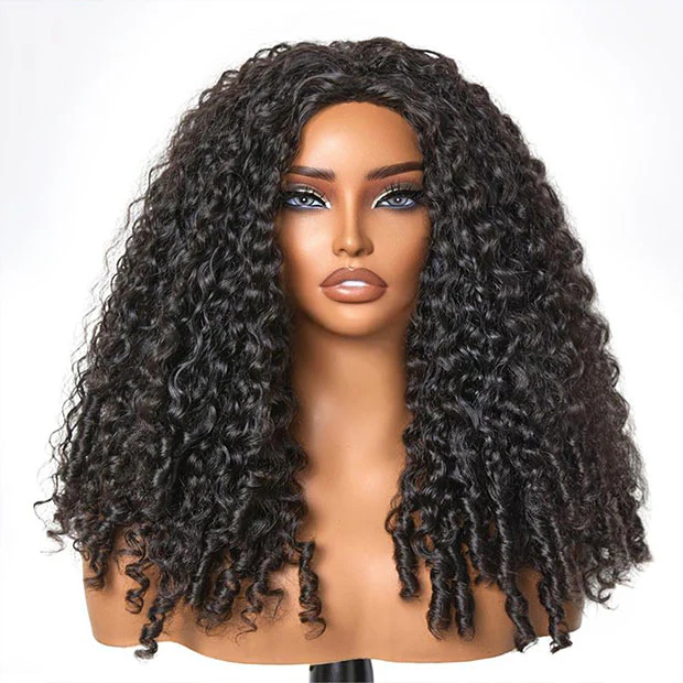 Vshow Burmese Curly Hair Half Wigs 250% Density With Finger Curly At End Flip Over Curly Human Hair Wigs - Image 5