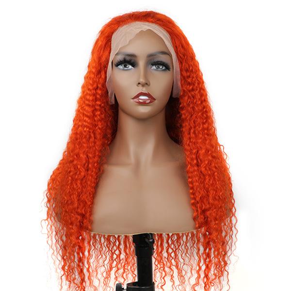 VSHOW Lace Front Human hair Wig Colored Hair Wigs Orange Hair Kinky Curly Hair - Image 3