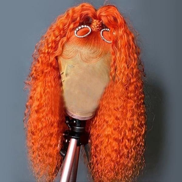 VSHOW Lace Front Human hair Wig Colored Hair Wigs Orange Hair Kinky Curly Hair - Image 4