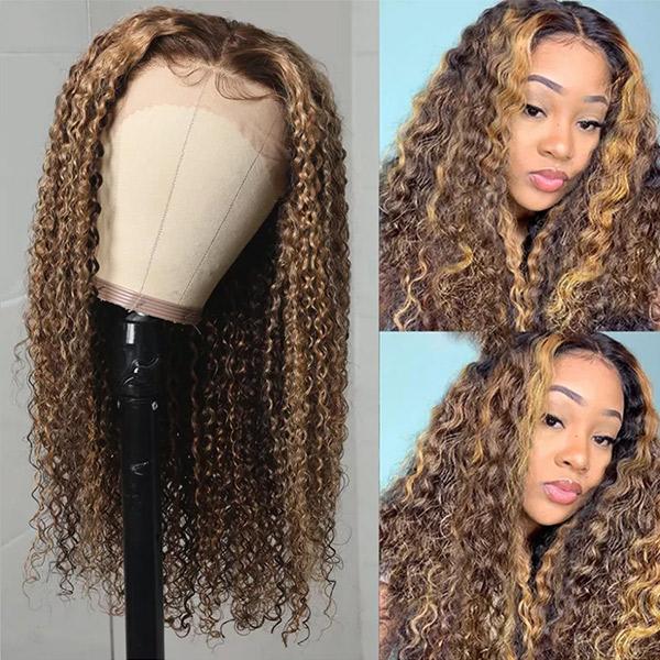 Buy One Get One Free Highlight  Kinky Curly 13x4 Lace Front Human Hair Wigs With Baby Hair - Image 4