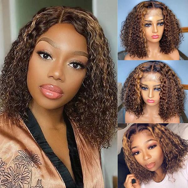 Buy One Get One Free Highlight  Kinky Curly 13x4 Lace Front Human Hair Wigs With Baby Hair - Image 5