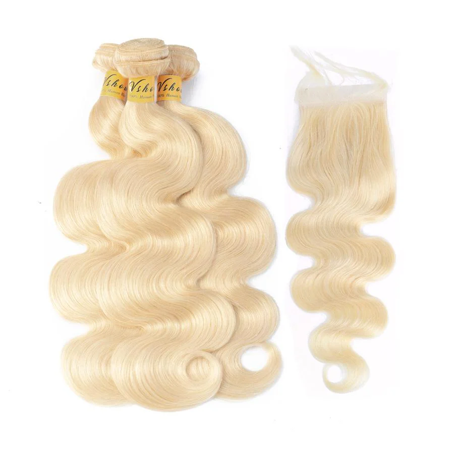 VSHOW HAIR Human Virgin Hair #613 Blonde Body Wave 3 or 4 Bundles with Closure - Image 5