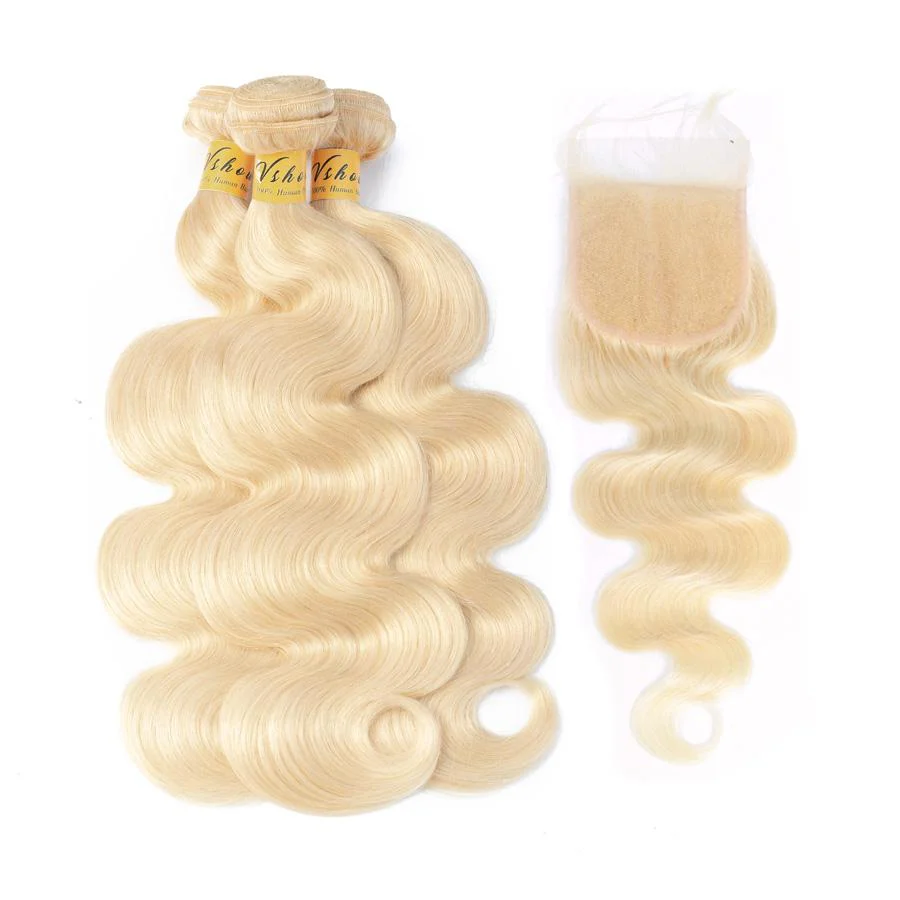 VSHOW HAIR Human Virgin Hair #613 Blonde Body Wave 3 or 4 Bundles with Closure - Image 6