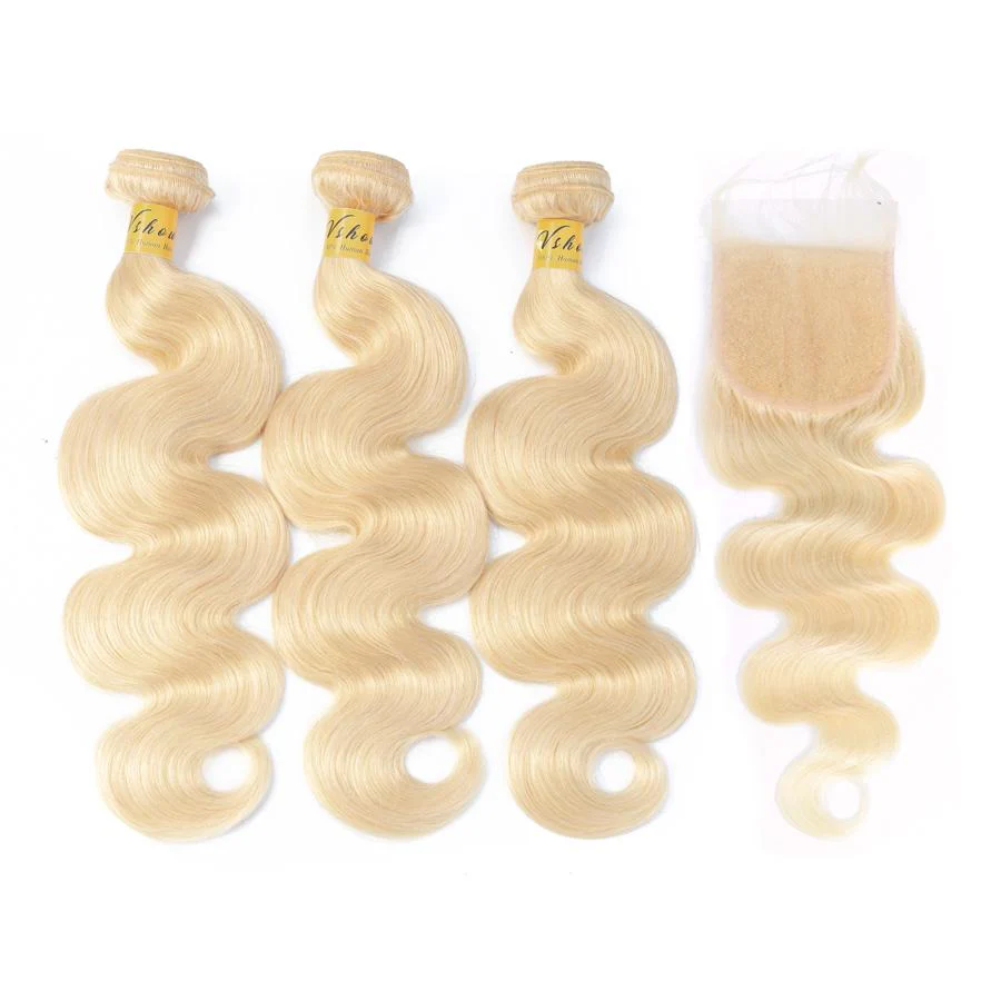 VSHOW HAIR Human Virgin Hair #613 Blonde Body Wave 3 or 4 Bundles with Closure - Image 7