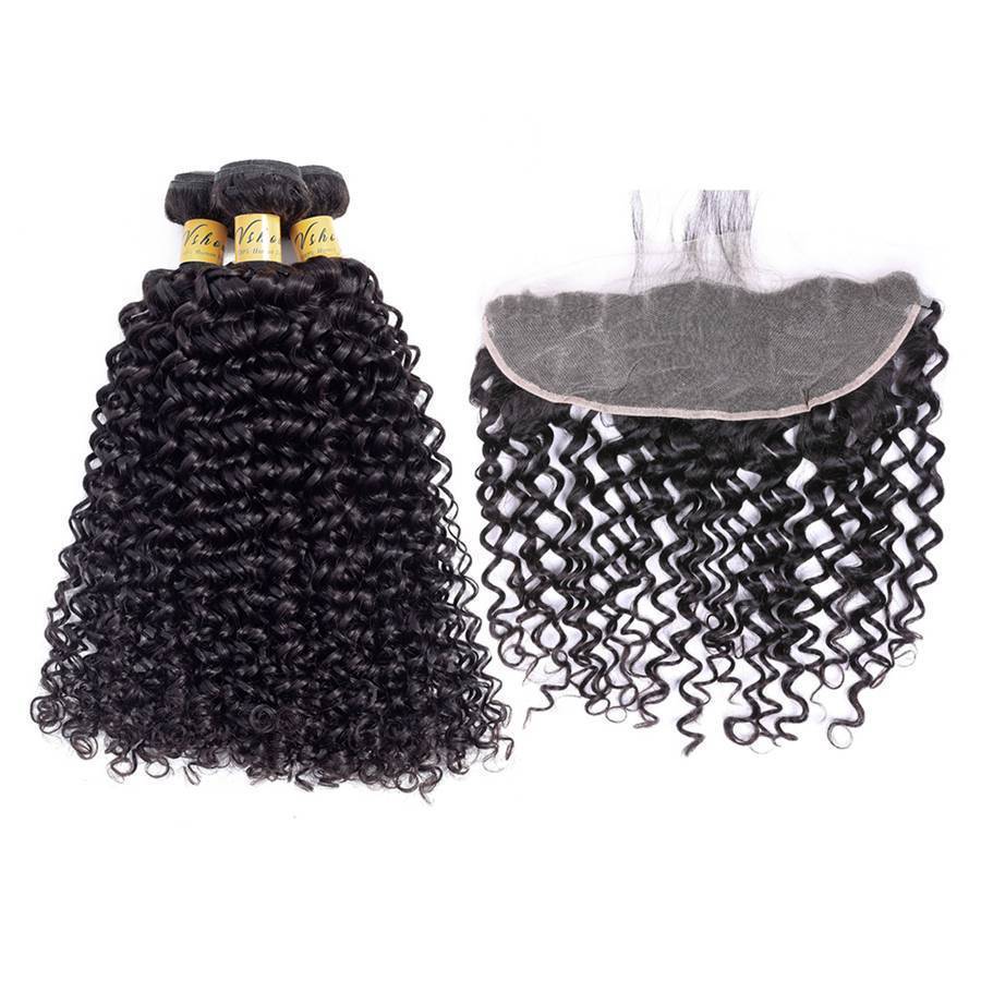 VSHOW HAIR Premium 9A Peruvian Human Virgin Hair Water Wave 3 Bundles with Pre Plucked 13x4 Frontal Natural Black - Image 5