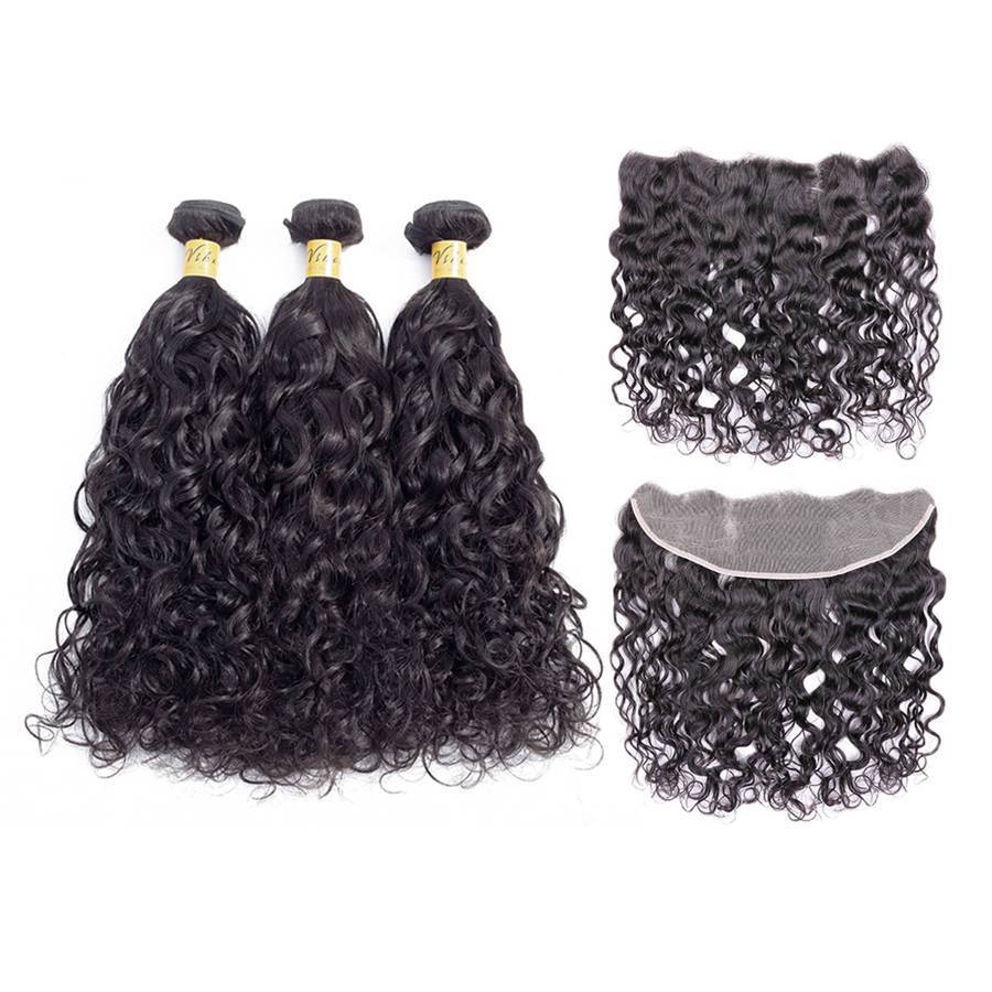 VSHOW HAIR Premium 9A Mongolian Human Virgin Hair Natural Wave 3 Bundles with Pre Plucked 13x4 Frontal Natural Black - Image 2