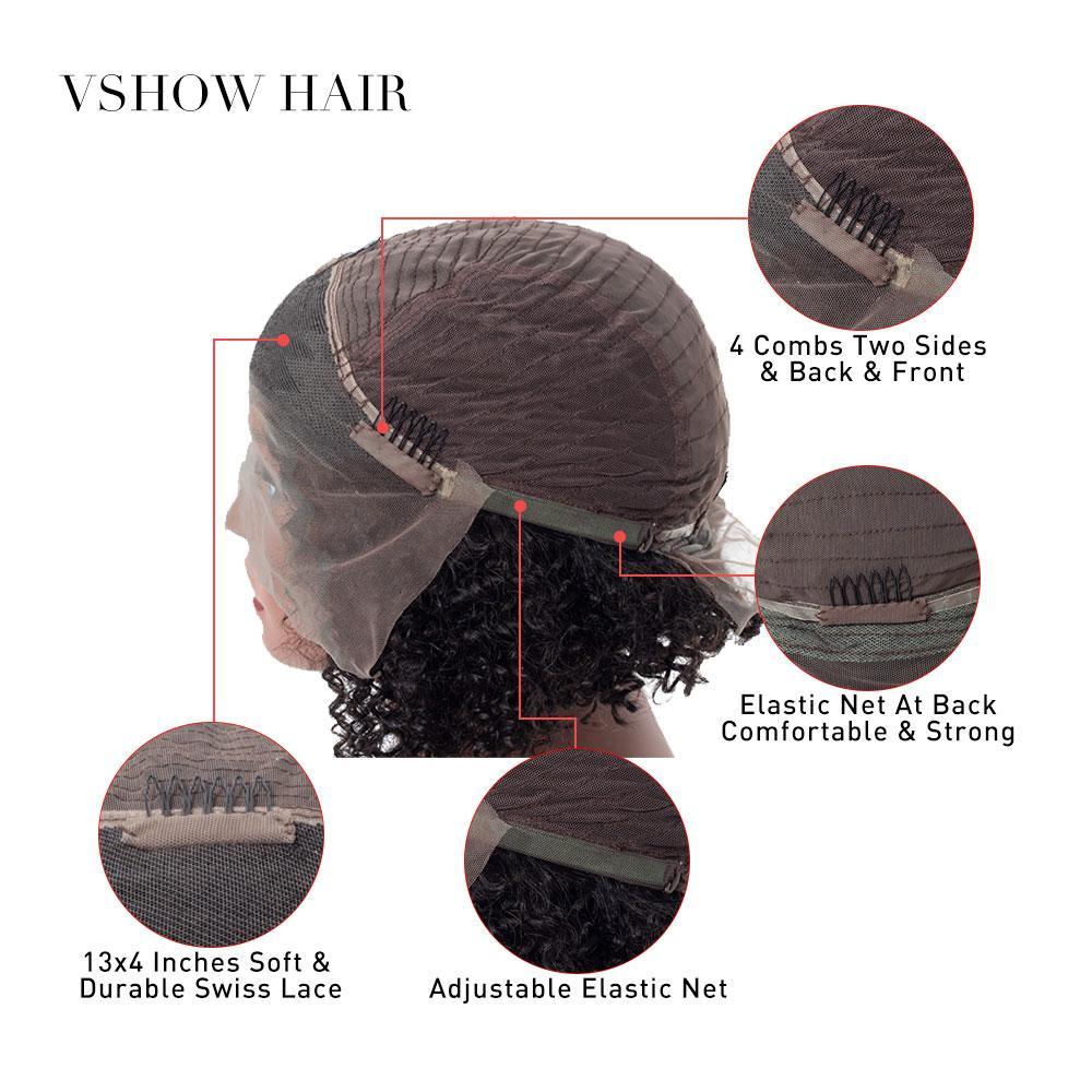 VSHOW HAIR Premium 9A Bob Kinky Curly Human Hair Lace Front Wigs Natural Black - Image 6