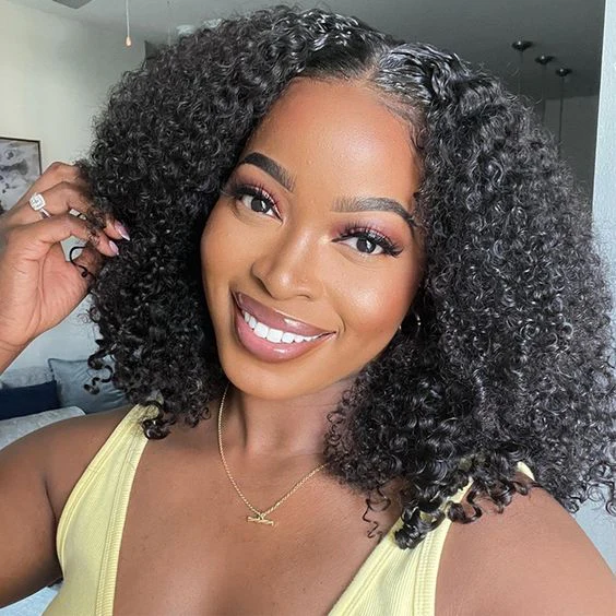 Clearance Sale Short Bob Kinky Curly 13x4 Lace Front Wigs Transparent Lace Human Hair Wigs Natural Hairline - Image 3