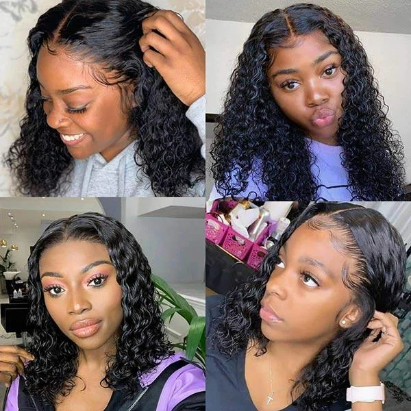 Clearance Sale Short Bob Water Wave Lace Closure Wigs 12 inches Curly Hair Wigs For Women 100% Human Hair Wigs - Image 3