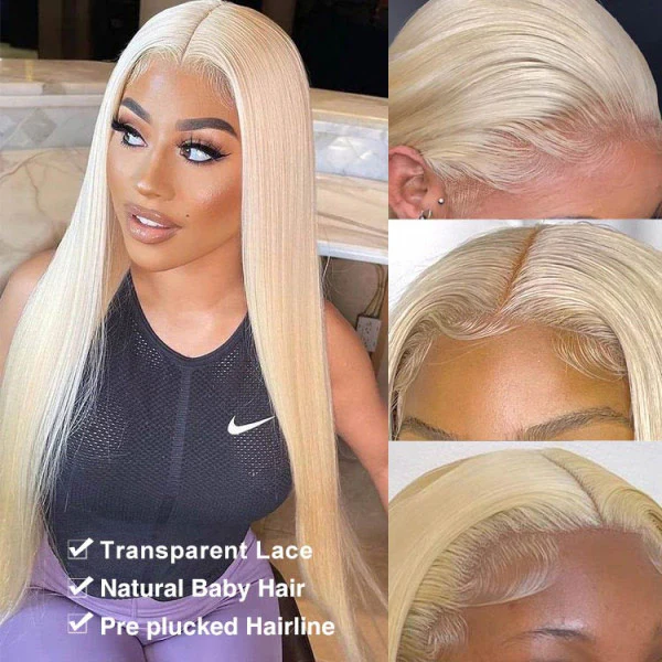 VSHOW Honey Blonde Hair #613 Color Straight Human Hair Transparent Lace Front Wigs 180% Density - Image 3